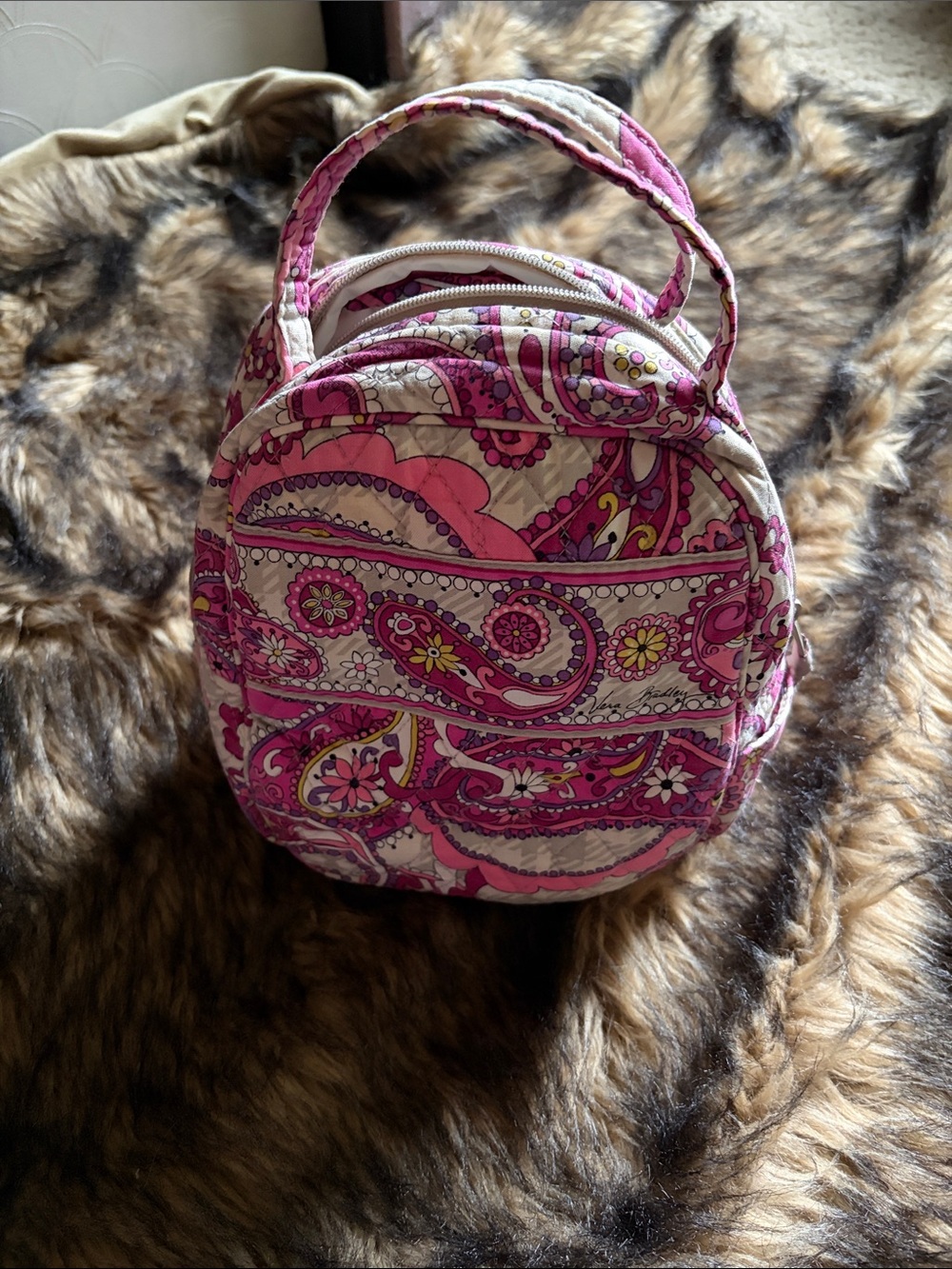 Vera Bradley Pink Swirl Lunch Bag Paisley 8" x 10"  Quilted Cotton Lunch Bag